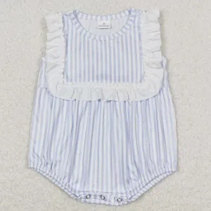 Baby Infant Girls Rompers Blue Stripes Ruffle Bib Rompers SR1363