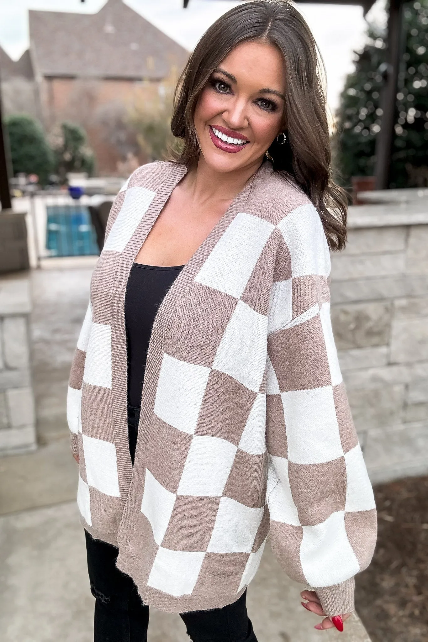 Checker Graphic Sweater Cardigan