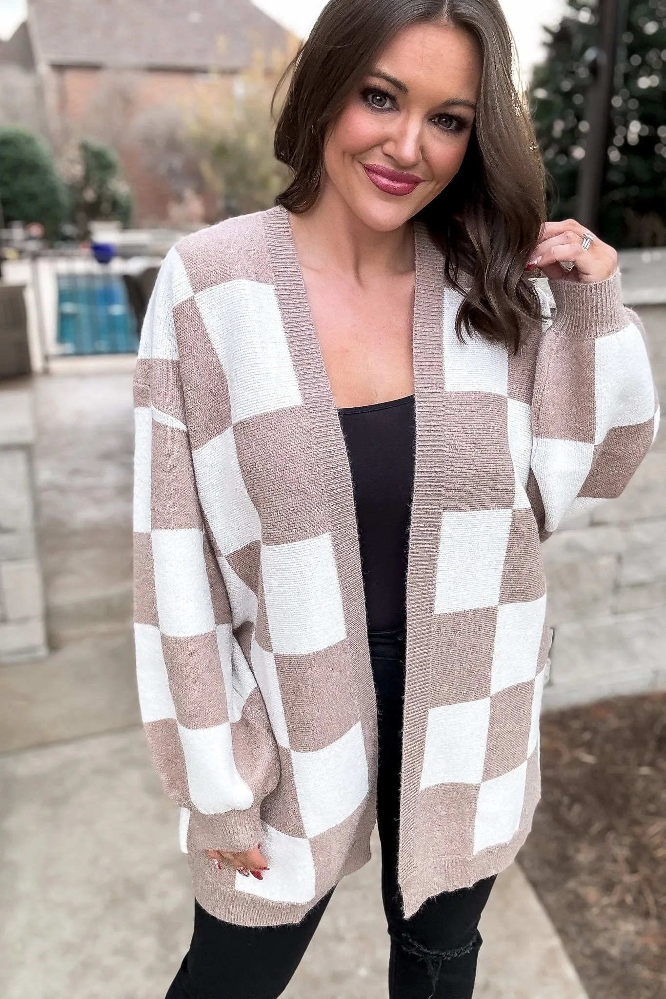 Checker Graphic Sweater Cardigan