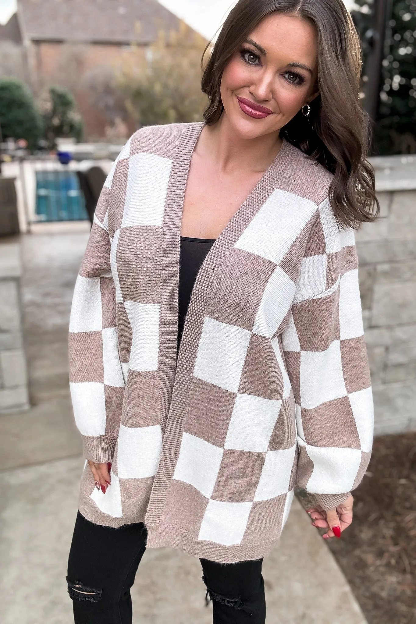 Checker Graphic Sweater Cardigan