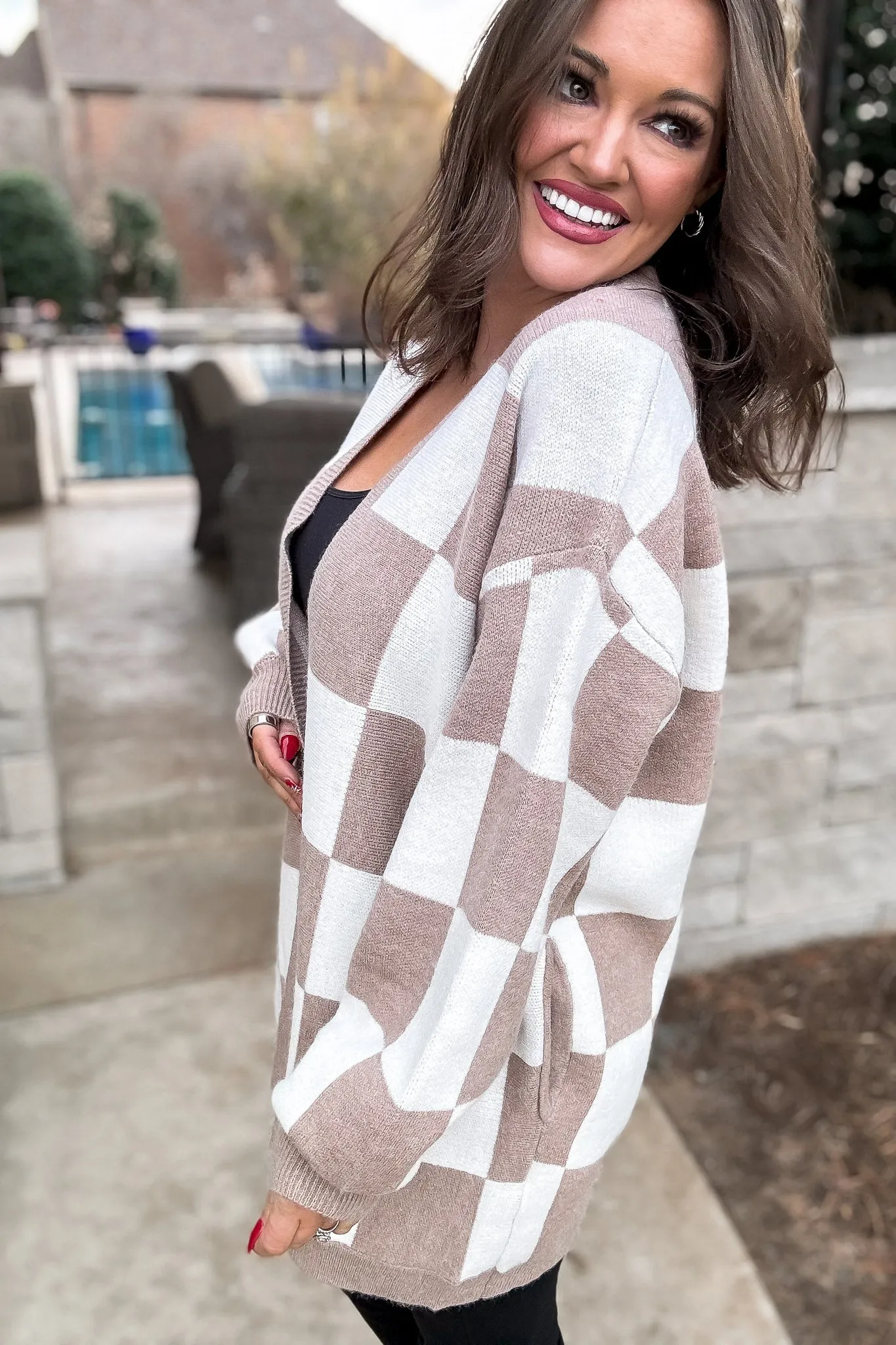 Checker Graphic Sweater Cardigan