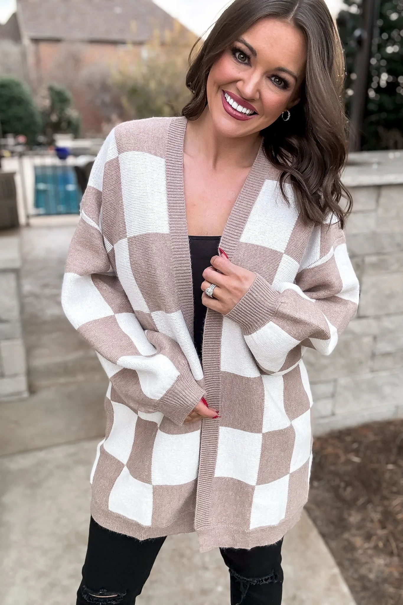 Checker Graphic Sweater Cardigan