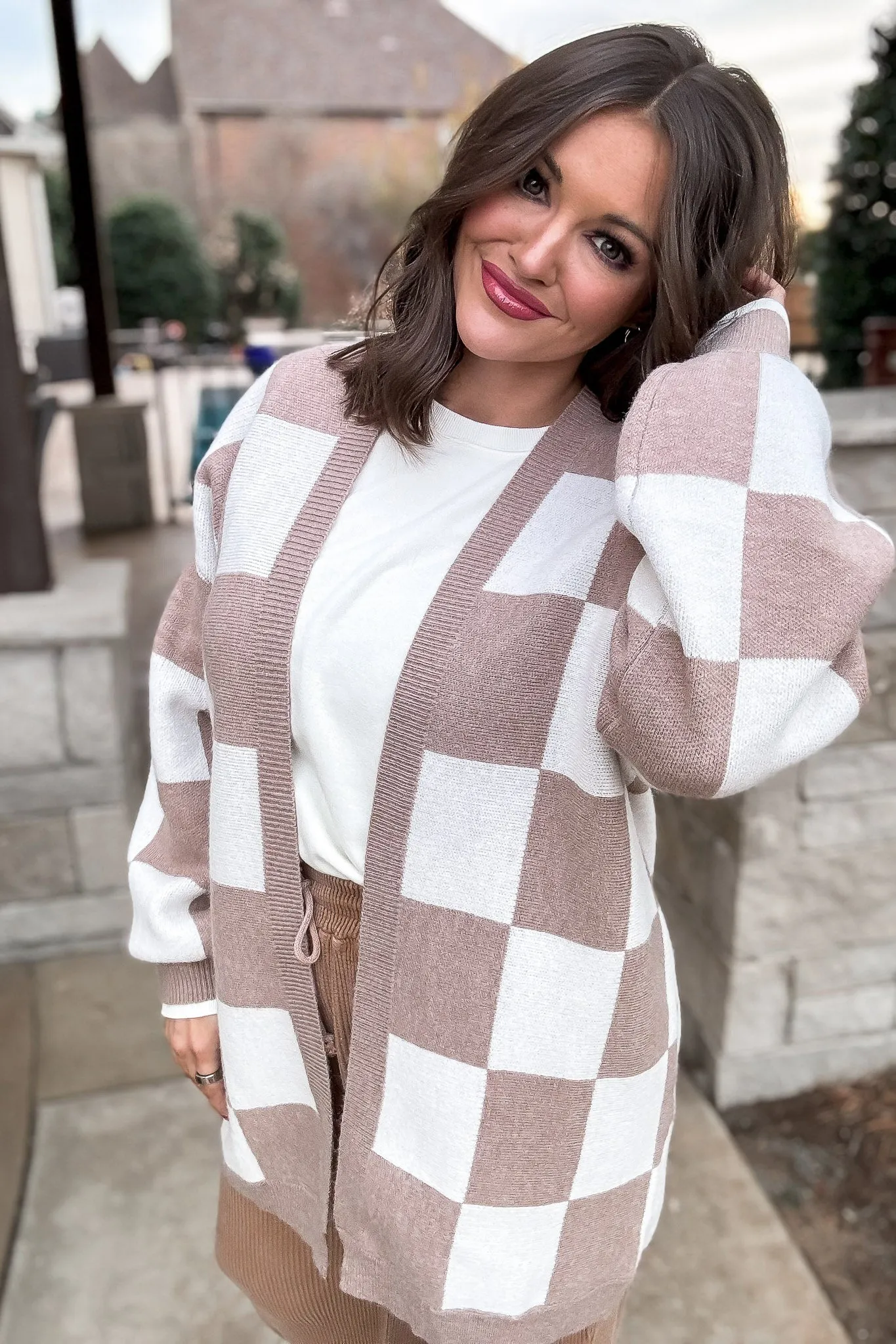 Checker Graphic Sweater Cardigan