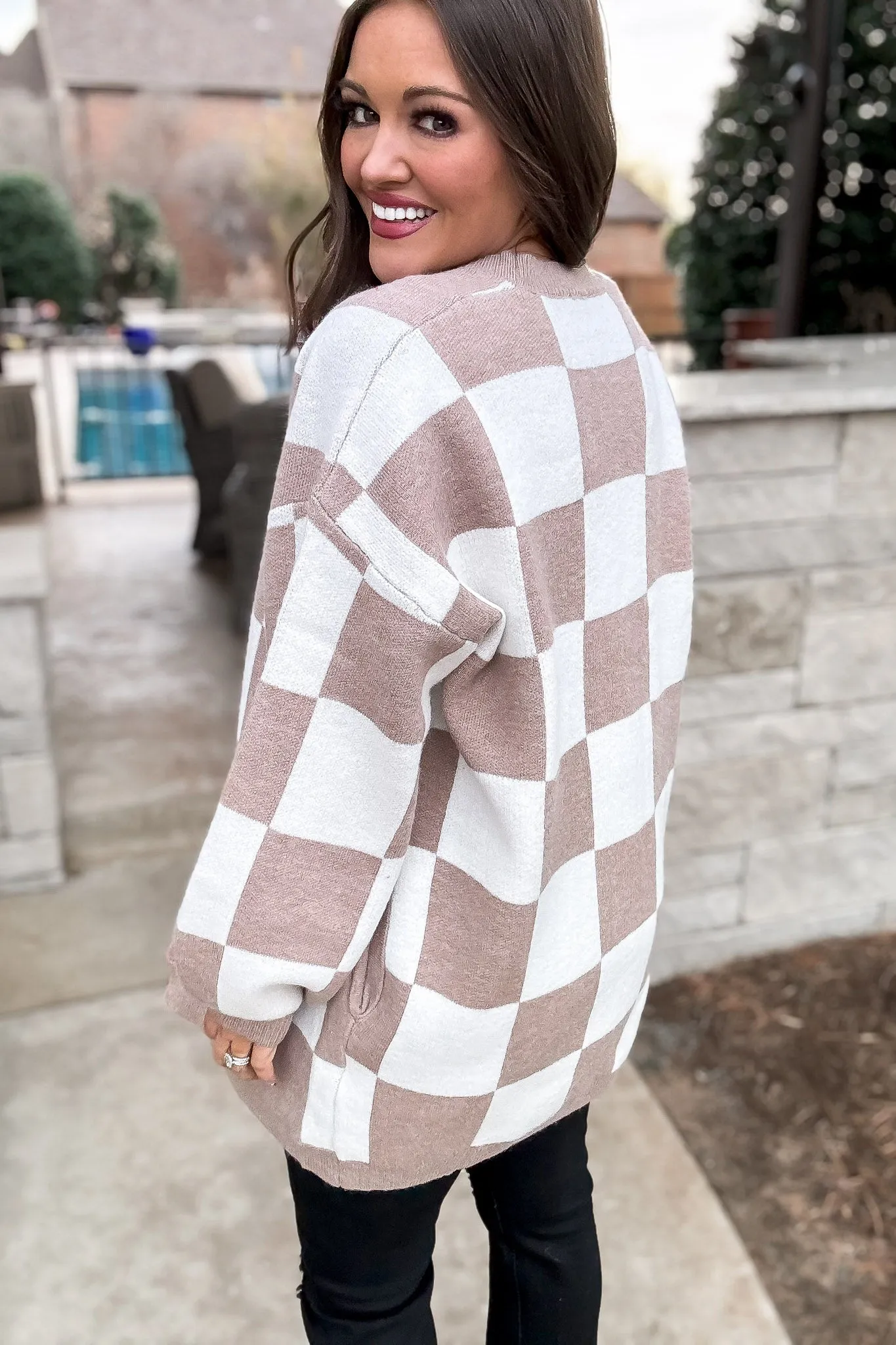 Checker Graphic Sweater Cardigan