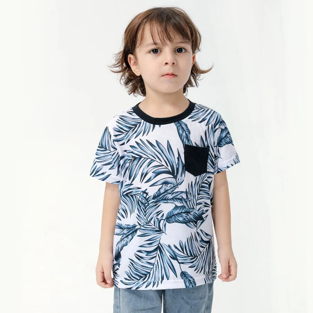 Family Matching Vacation Outfits Floral Print Stitching Navy Blue Sets