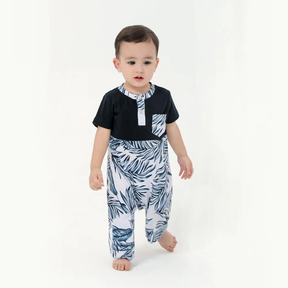 Family Matching Vacation Outfits Floral Print Stitching Navy Blue Sets