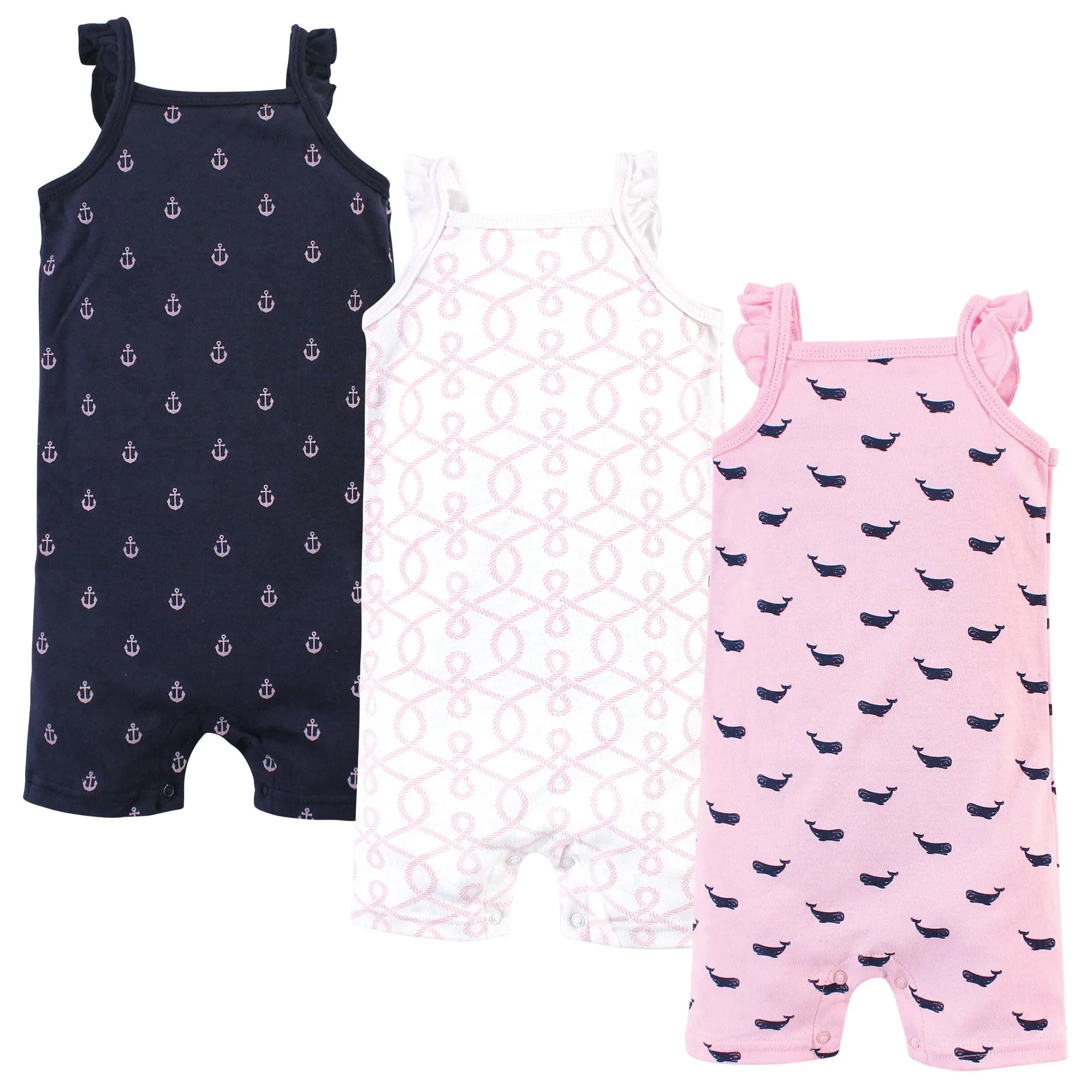 Hudson Baby Cotton Rompers, Pink Whale