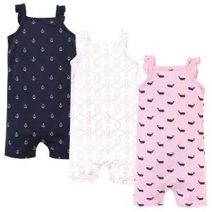 Hudson Baby Cotton Rompers, Pink Whale