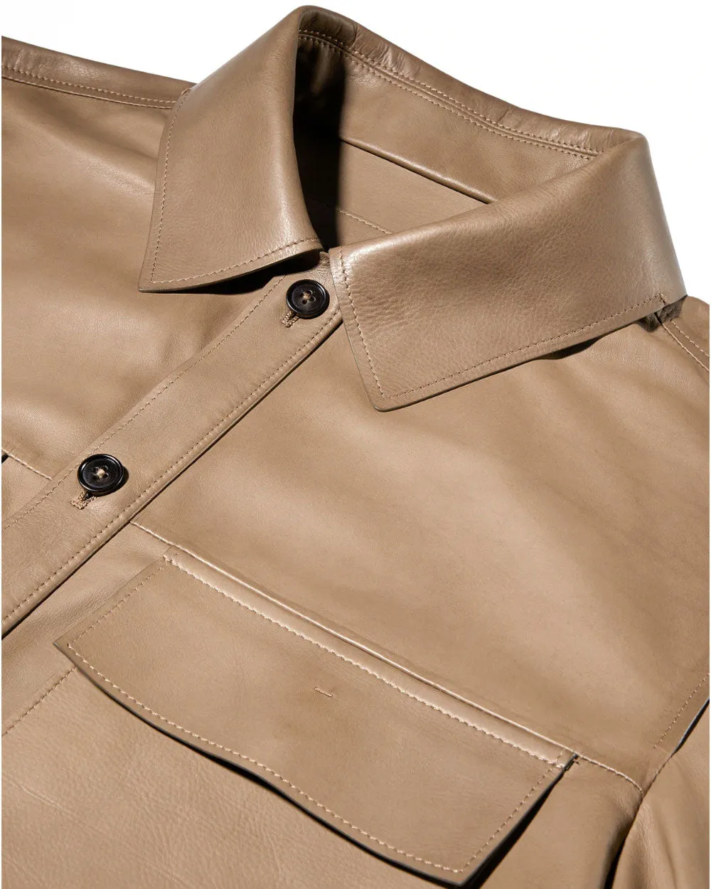 Light Calfskin Nappa Leather Overshirt in Khaki