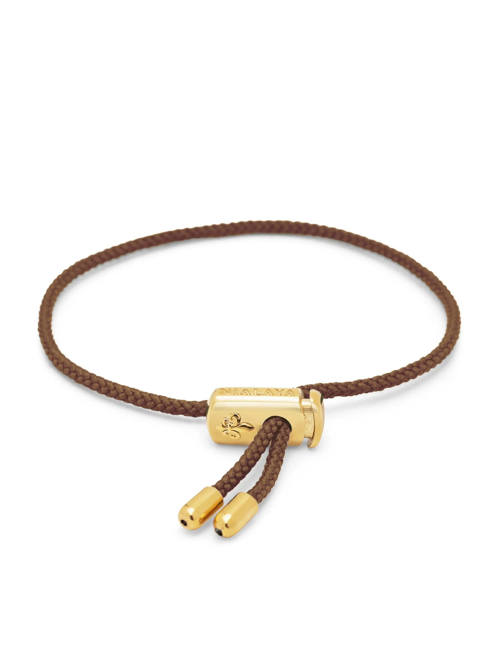Men's Brown String Bracelet with Adjustable Gold Lock