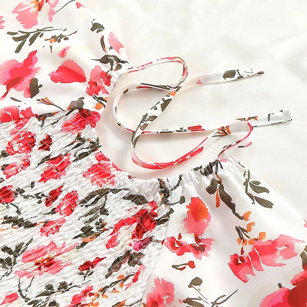 Mom & Me Ditsy Floral Flutter Sleeve Front Ruffle Hem Dress