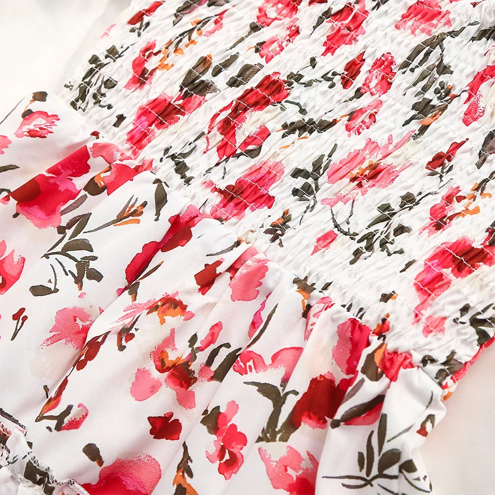 Mom & Me Ditsy Floral Flutter Sleeve Front Ruffle Hem Dress