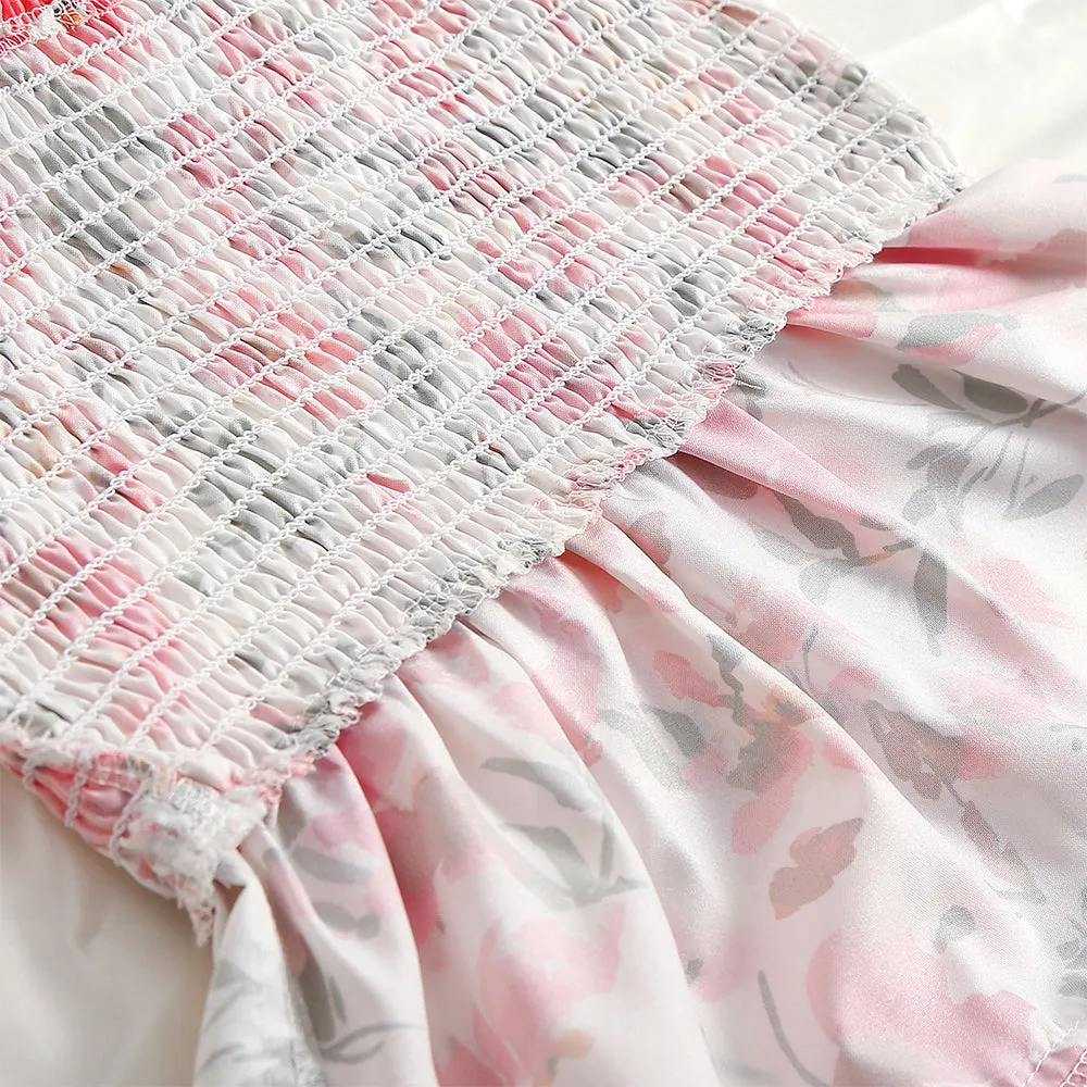 Mom & Me Ditsy Floral Flutter Sleeve Front Ruffle Hem Dress