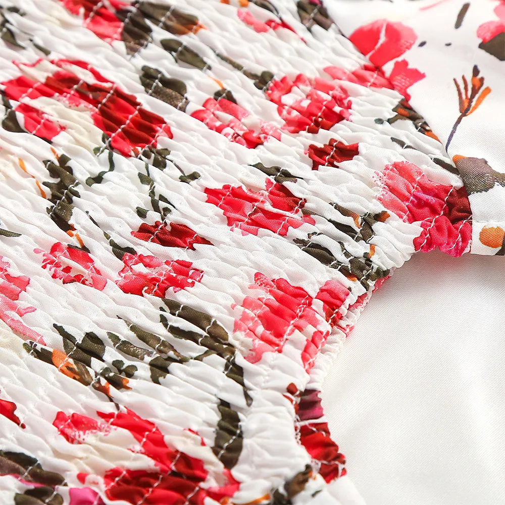 Mom & Me Ditsy Floral Flutter Sleeve Front Ruffle Hem Dress