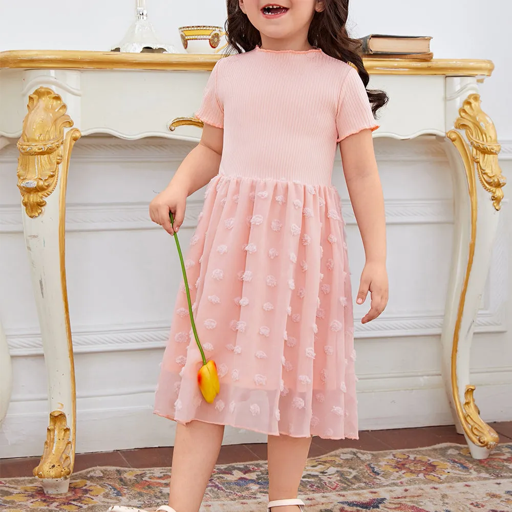 Mom & Me Short Sleeve Appliques Mesh Dress