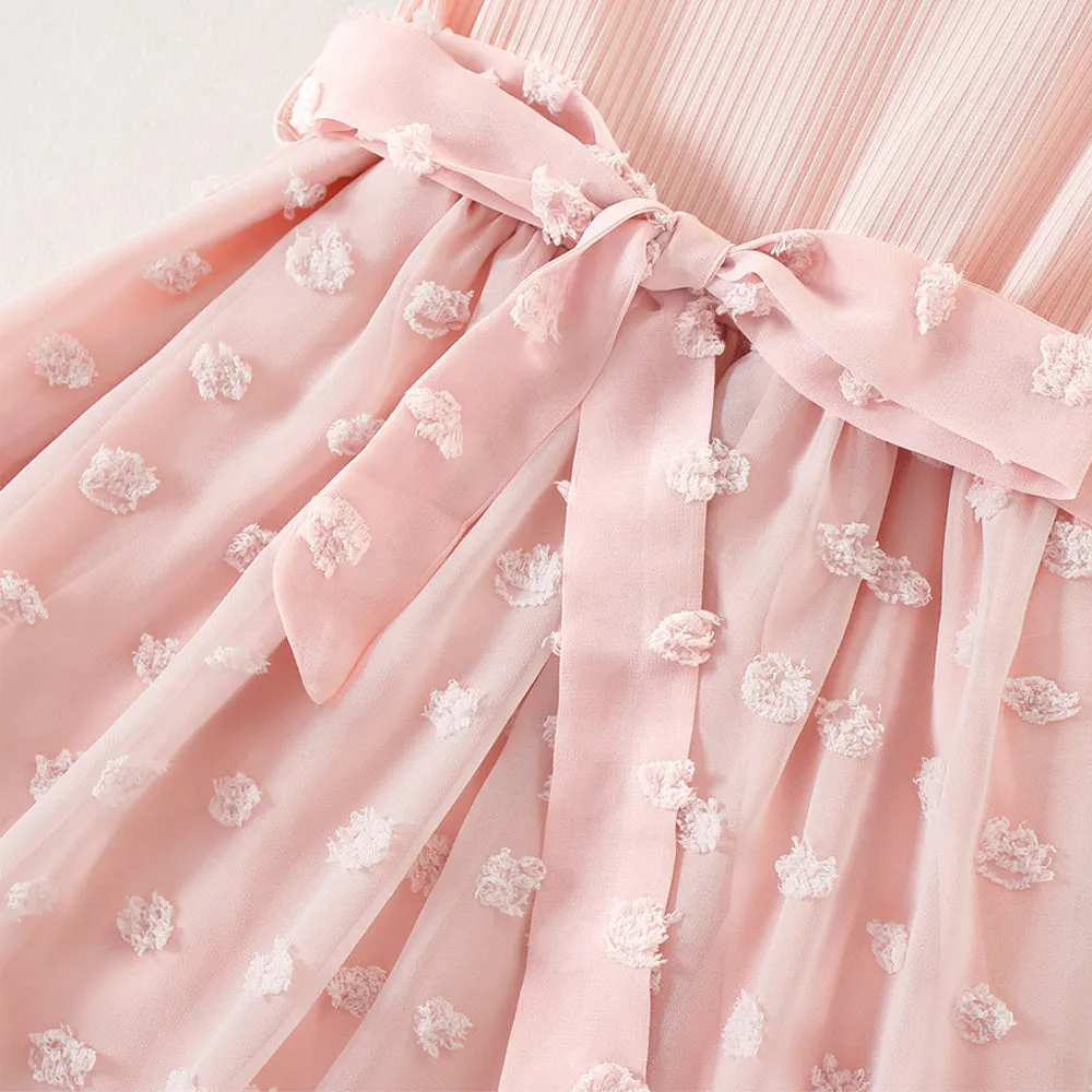 Mom & Me Short Sleeve Appliques Mesh Dress