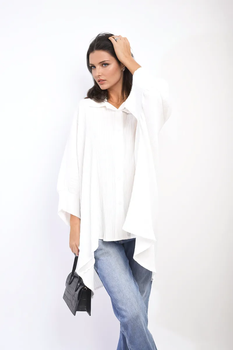 Oversized Long Sleeve Button Front Top
