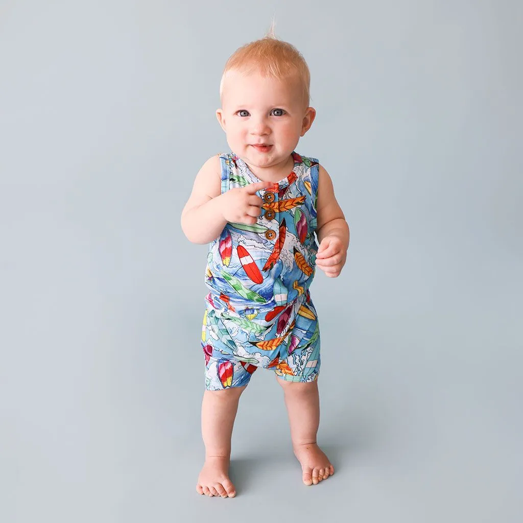 Posh Peanut Henley Racerback Romper - Wave