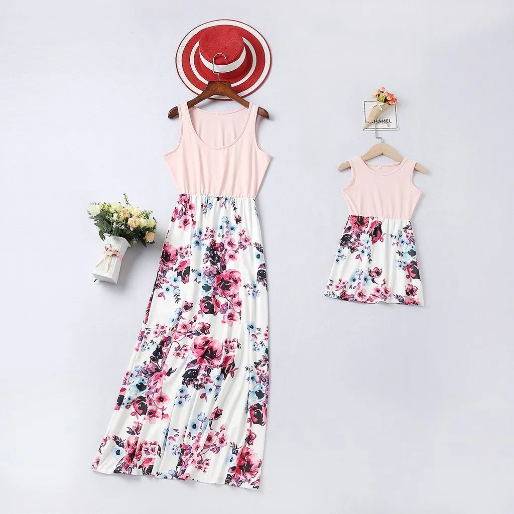 Sale！Floral Matching Cozy Tank Dresses 8626-5