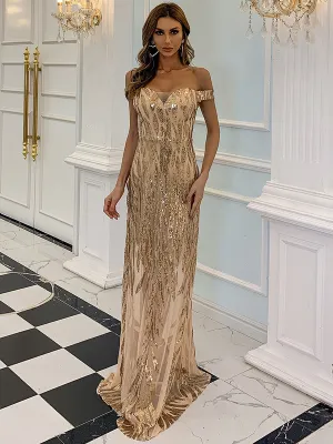 The Best Yet Gold Sequin Sheer Bodycon Maxi Dress