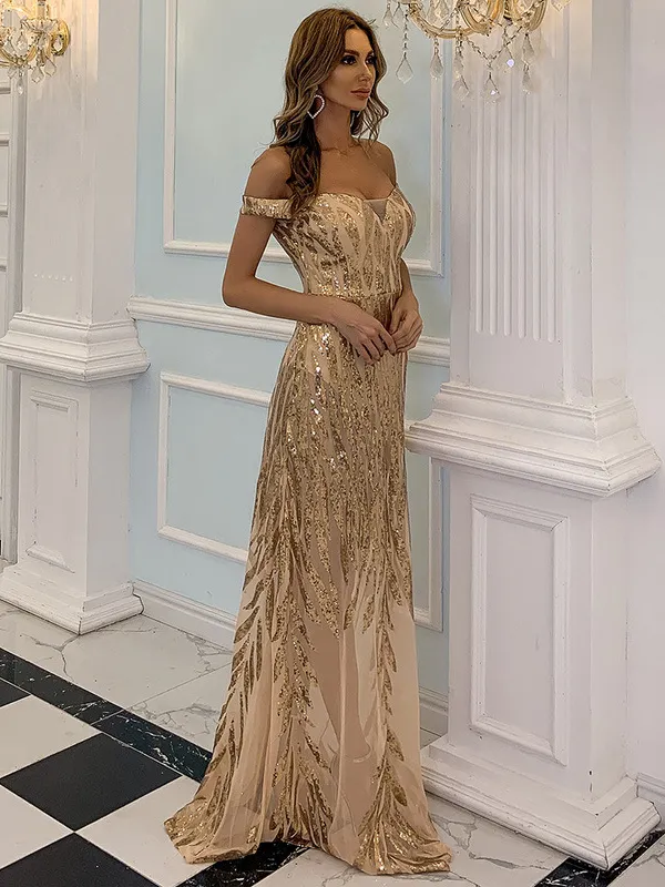 The Best Yet Gold Sequin Sheer Bodycon Maxi Dress