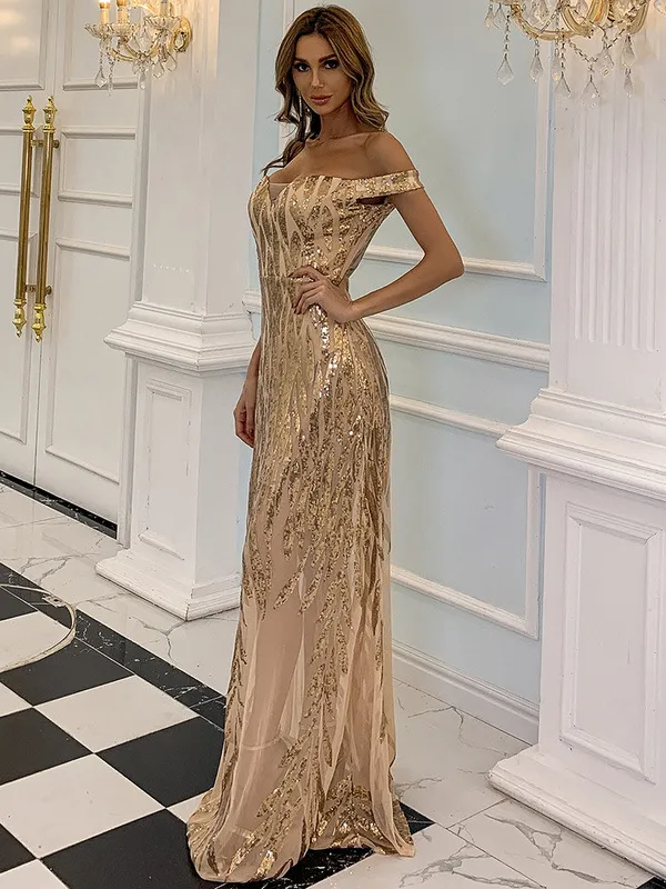 The Best Yet Gold Sequin Sheer Bodycon Maxi Dress