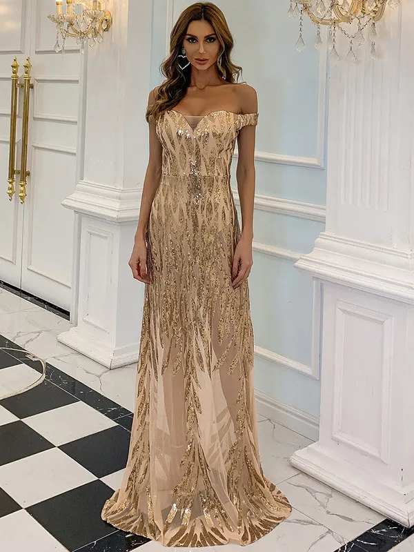 The Best Yet Gold Sequin Sheer Bodycon Maxi Dress