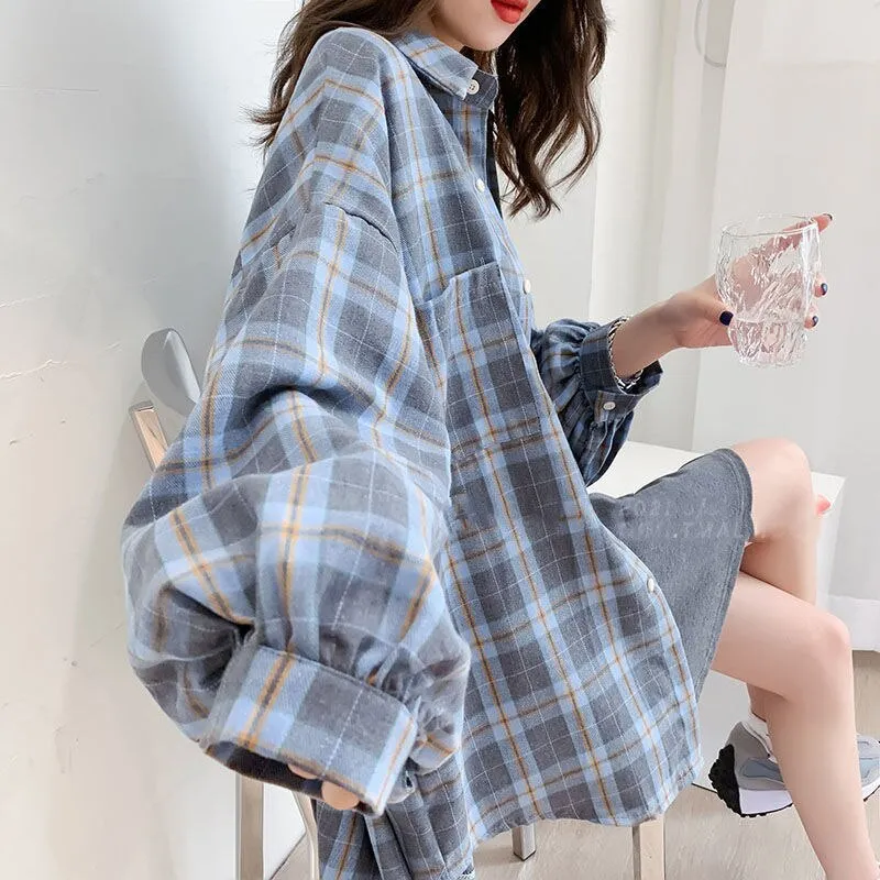 Wenkouban Basic Plaid Shirts Popularspring Couples Stylish 3XL All-Match Unisex Fashion Casual Loose Pockets Korean Style Daily Retro