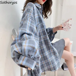 Wenkouban Basic Plaid Shirts Popularspring Couples Stylish 3XL All-Match Unisex Fashion Casual Loose Pockets Korean Style Daily Retro
