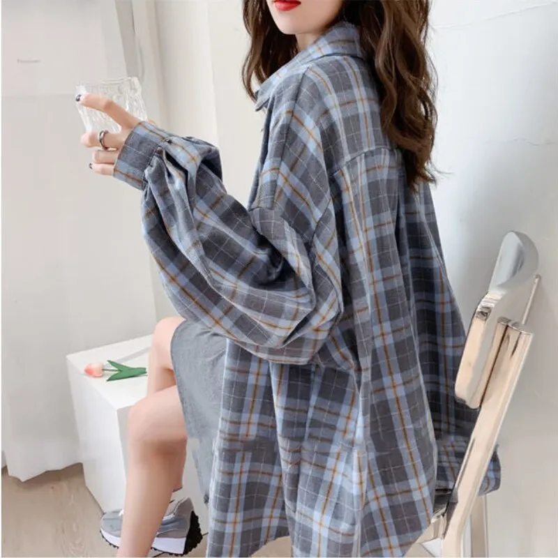 Wenkouban Basic Plaid Shirts Popularspring Couples Stylish 3XL All-Match Unisex Fashion Casual Loose Pockets Korean Style Daily Retro
