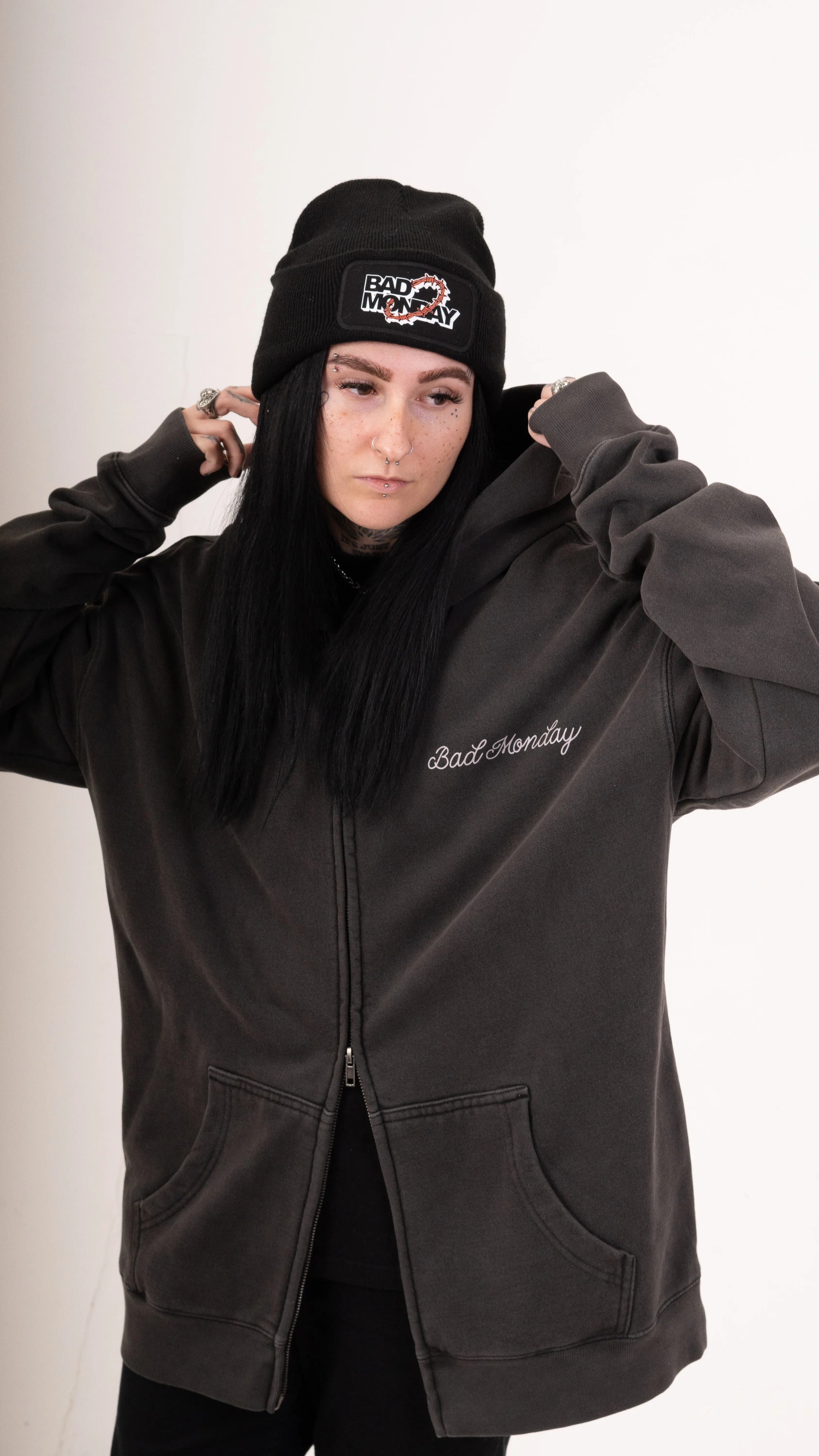 Zip Faded Death Moth Hoodie - Black