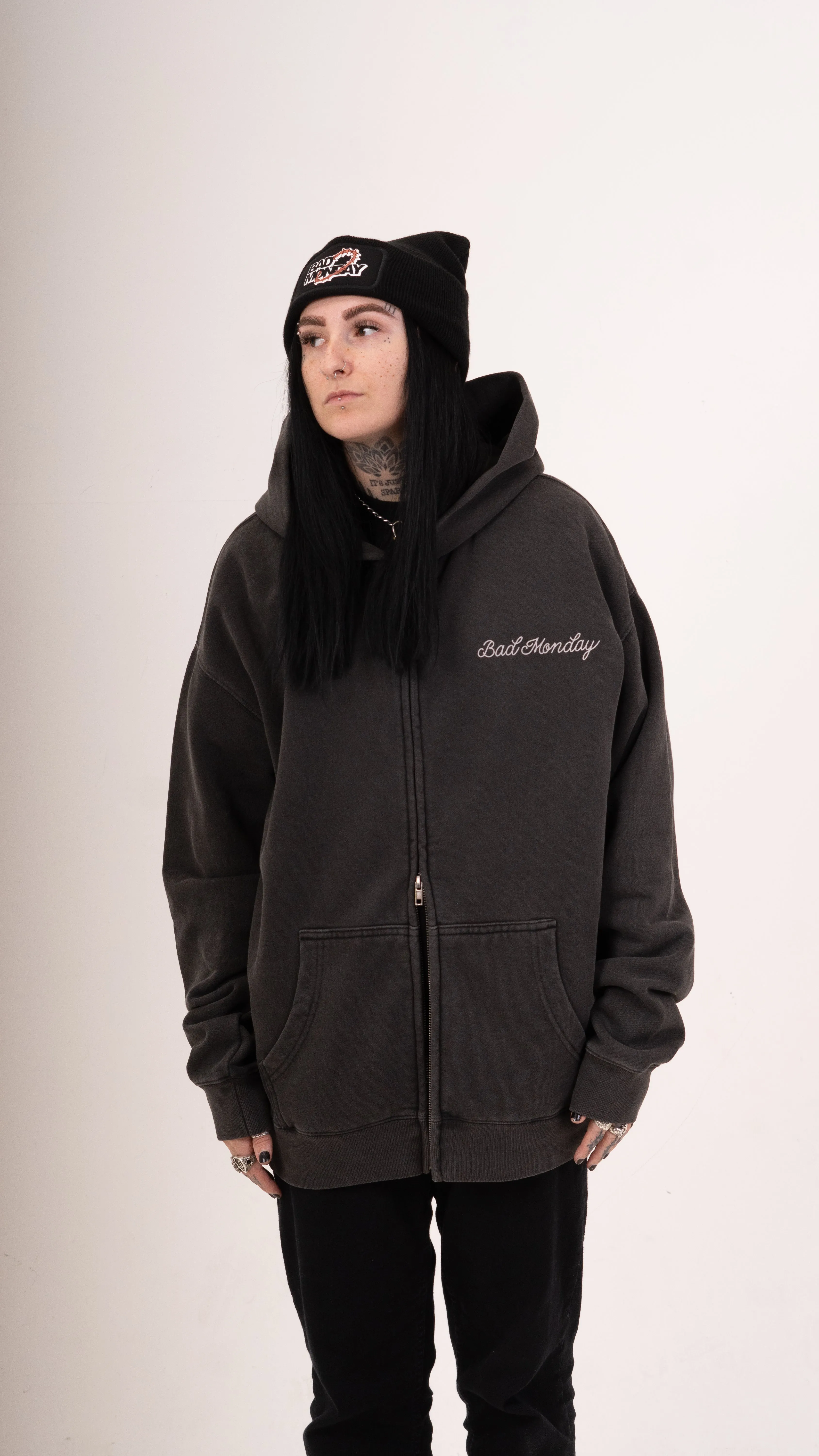 Zip Faded Death Moth Hoodie - Black