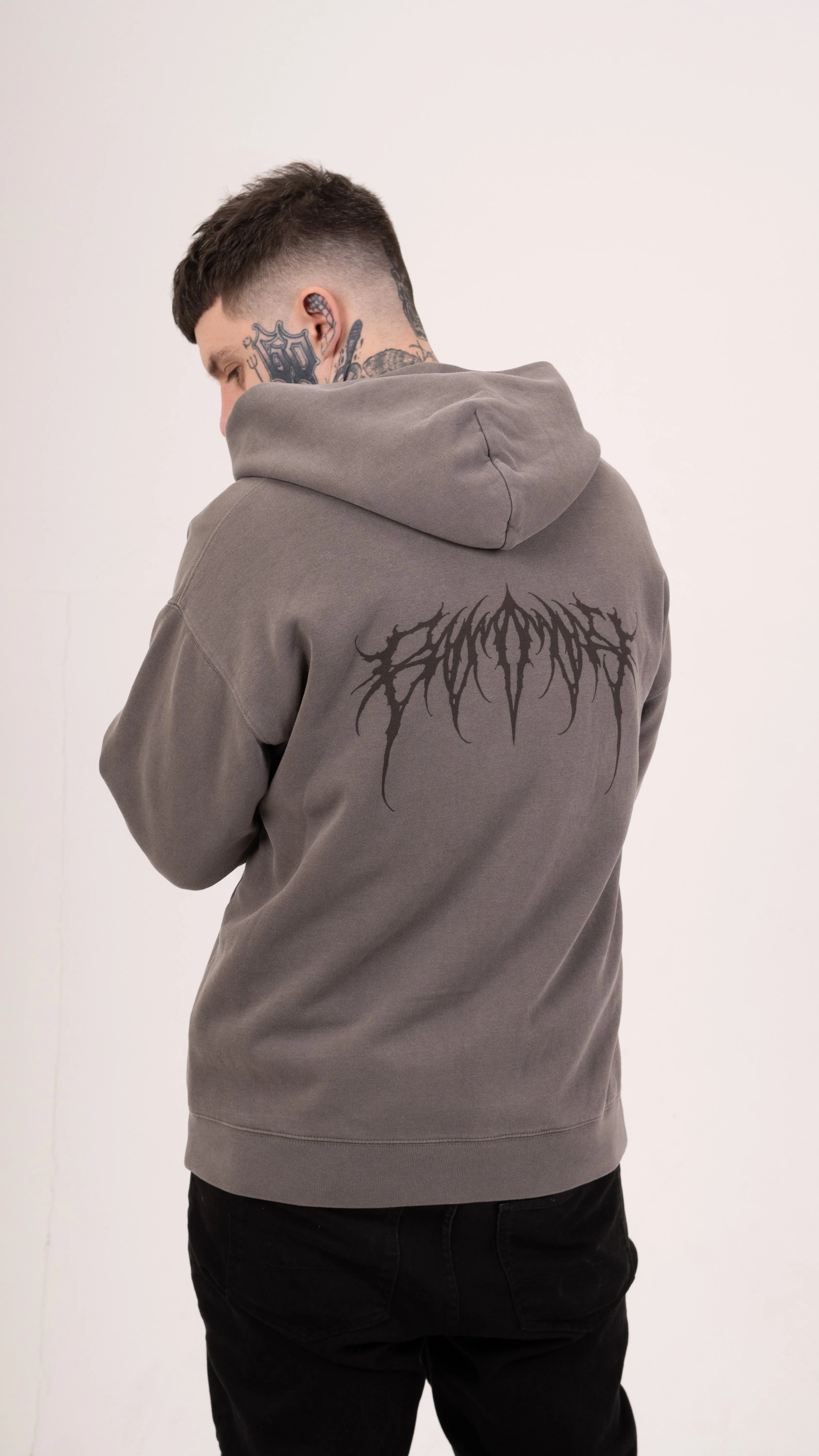 Zip Faded Metal Logo Hoodie - Grey