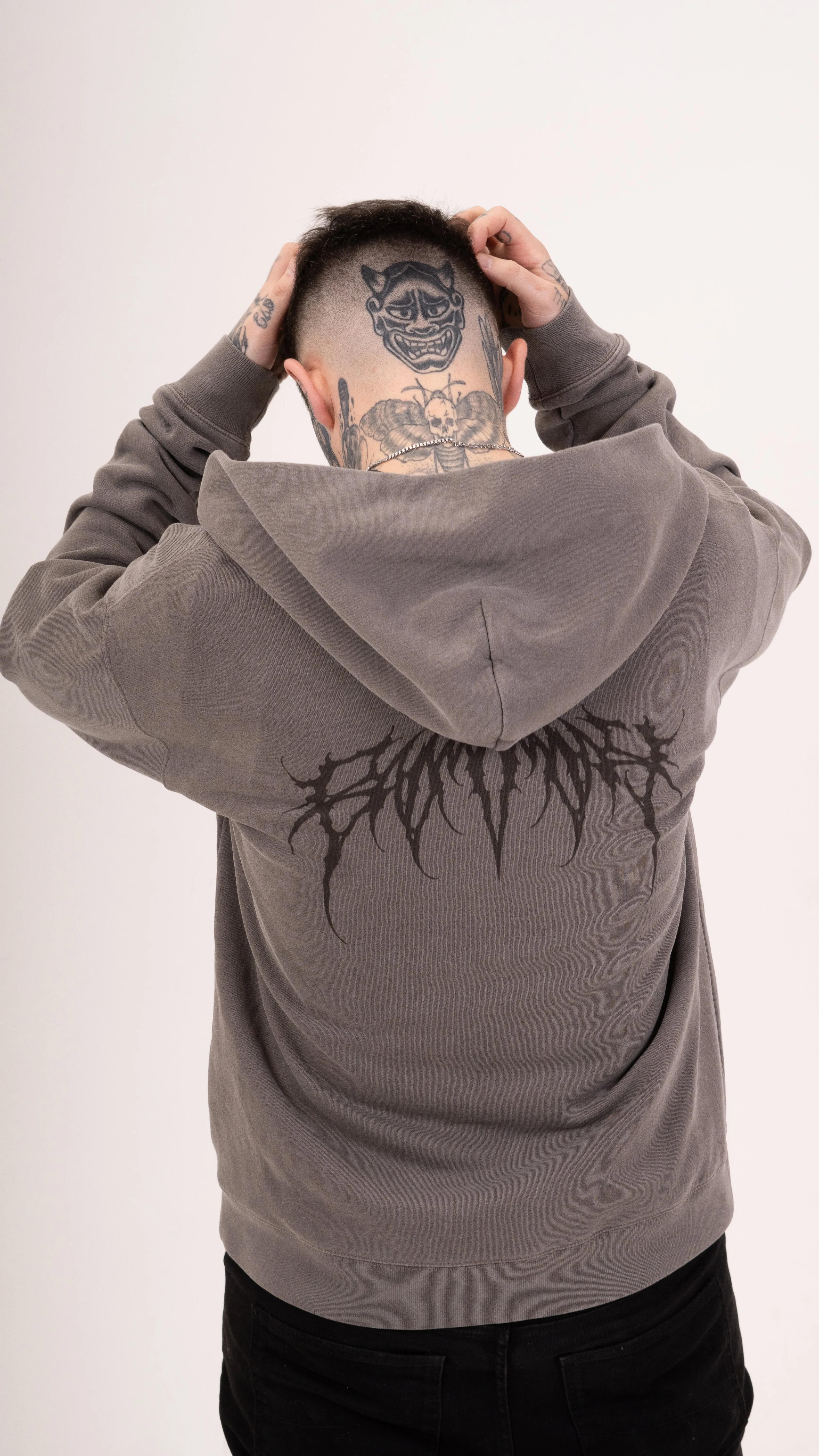 Zip Faded Metal Logo Hoodie - Grey